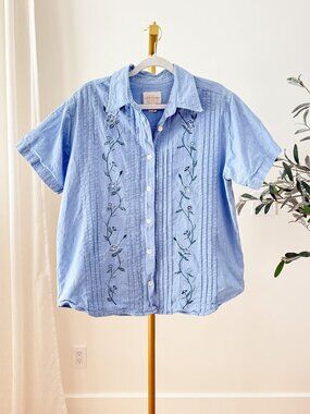 Capistrano Jeans Vintage Embroidered Chambray Shirt | Pintuck | Size 14/16